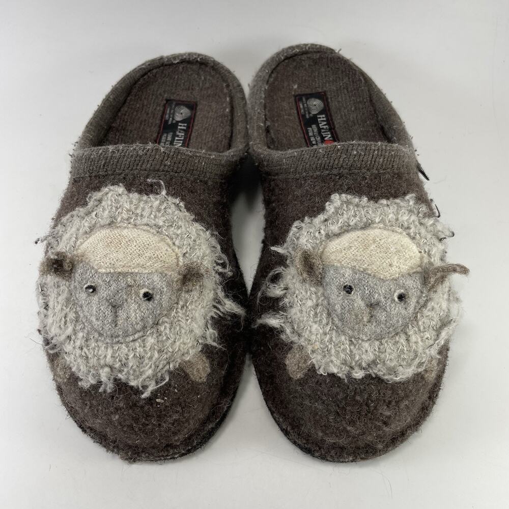 Haflinger Sheep Wool Slippers Womens Size 38, US 7-7.5 Brown Felt House Shoes